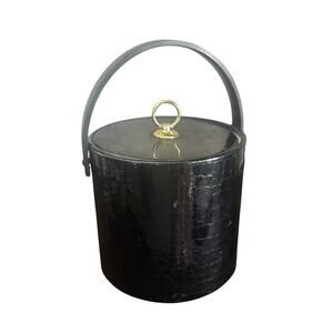 Vintage 1970 Black Faux Croc Ice Bucket with Handle – Mid-Century Barware
